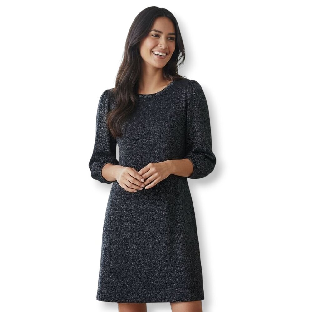 H&M Black Sweater Dress with Metallic Detailing and Puff Sleeves